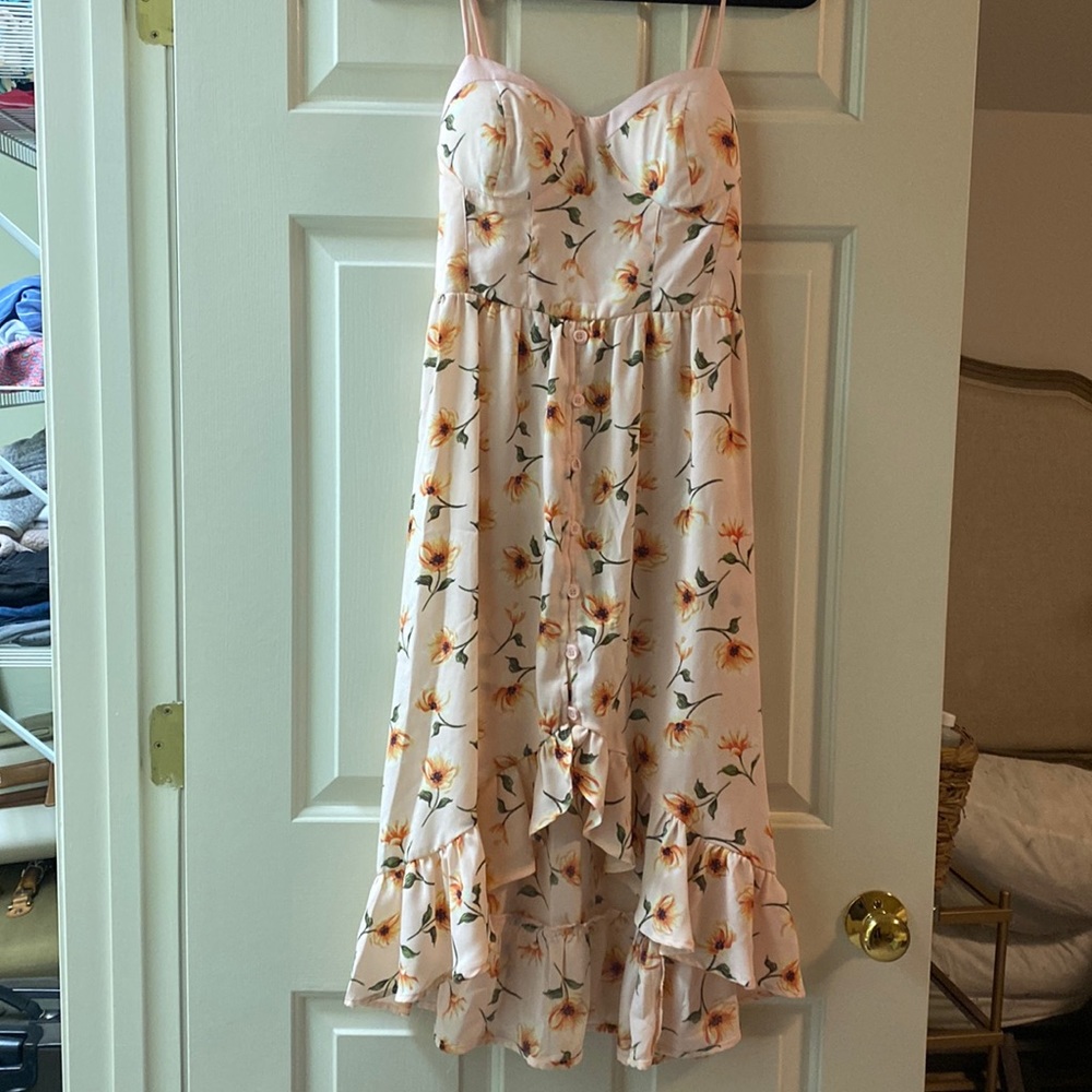 -Pink floral high- low dress